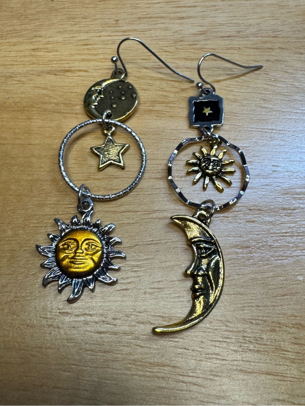 NWT Sun & Moon Dangle Earrings - Gold and Silver Celestial Design